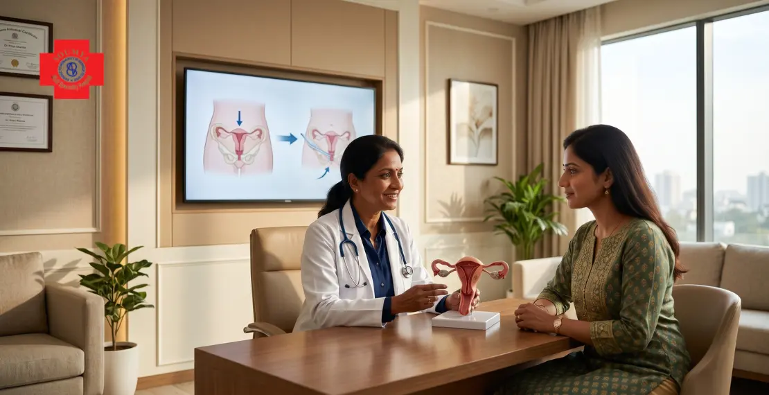 Doctor explaining minimally invasive hysterectomy treatment to patient