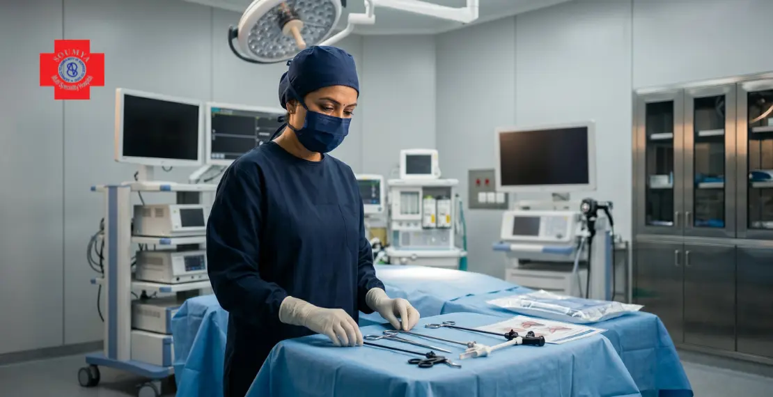 Gynecologic surgeon preparing for minimally invasive vaginal hysterectomy surgery